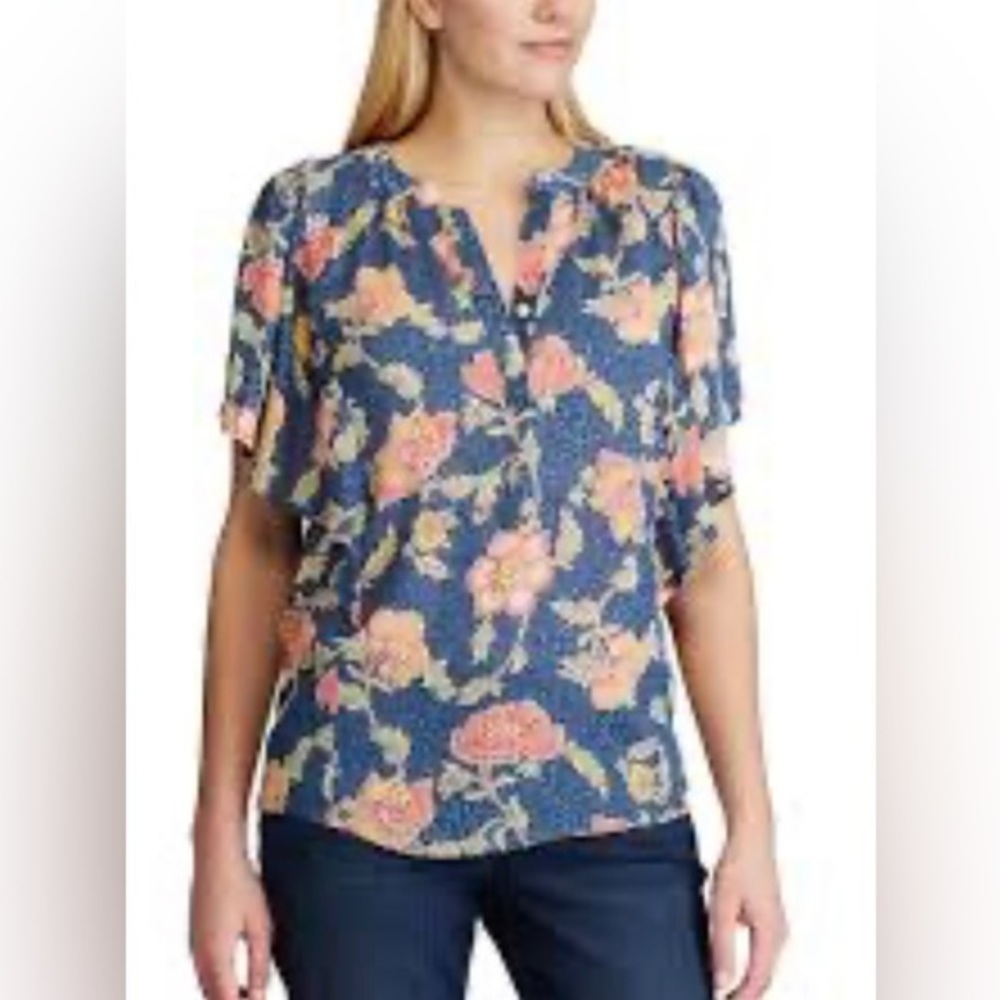 Chaps Women’s Size‎ M Blue Short Sleeve Henley-New - Picture 2 of 11